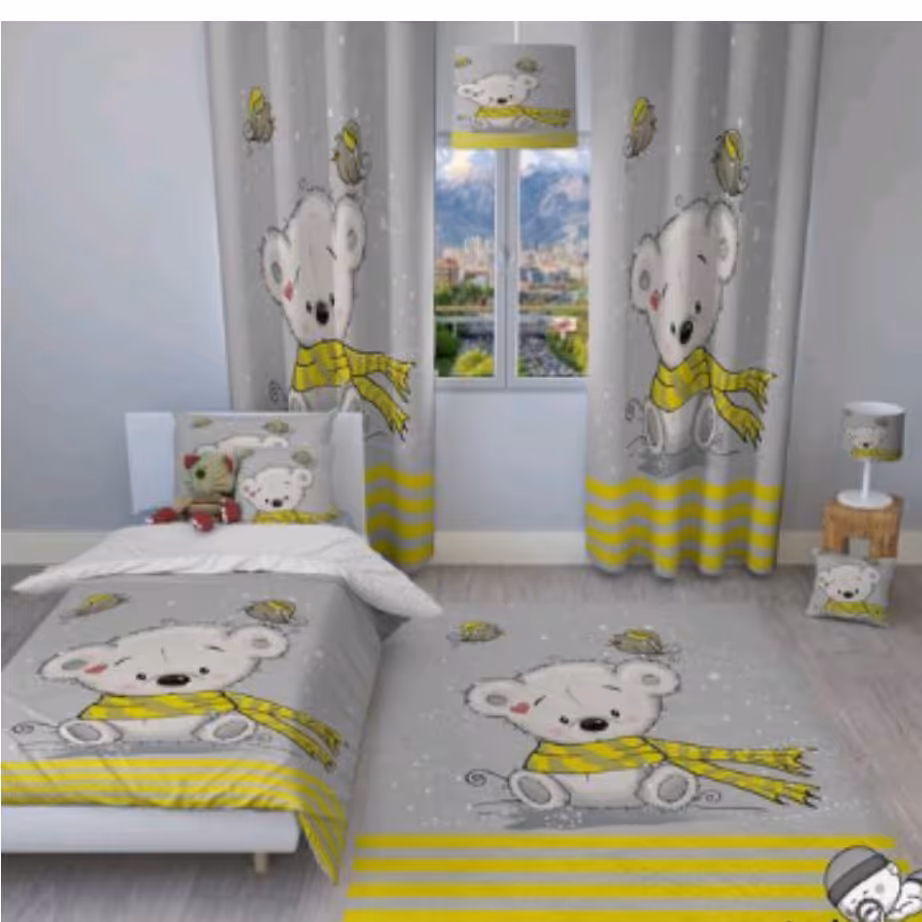 ست اتاق کودک طرح خرس شالدار  یا تدی  روتختی ویک پنل پرده و فرشینه(پس کرایه)