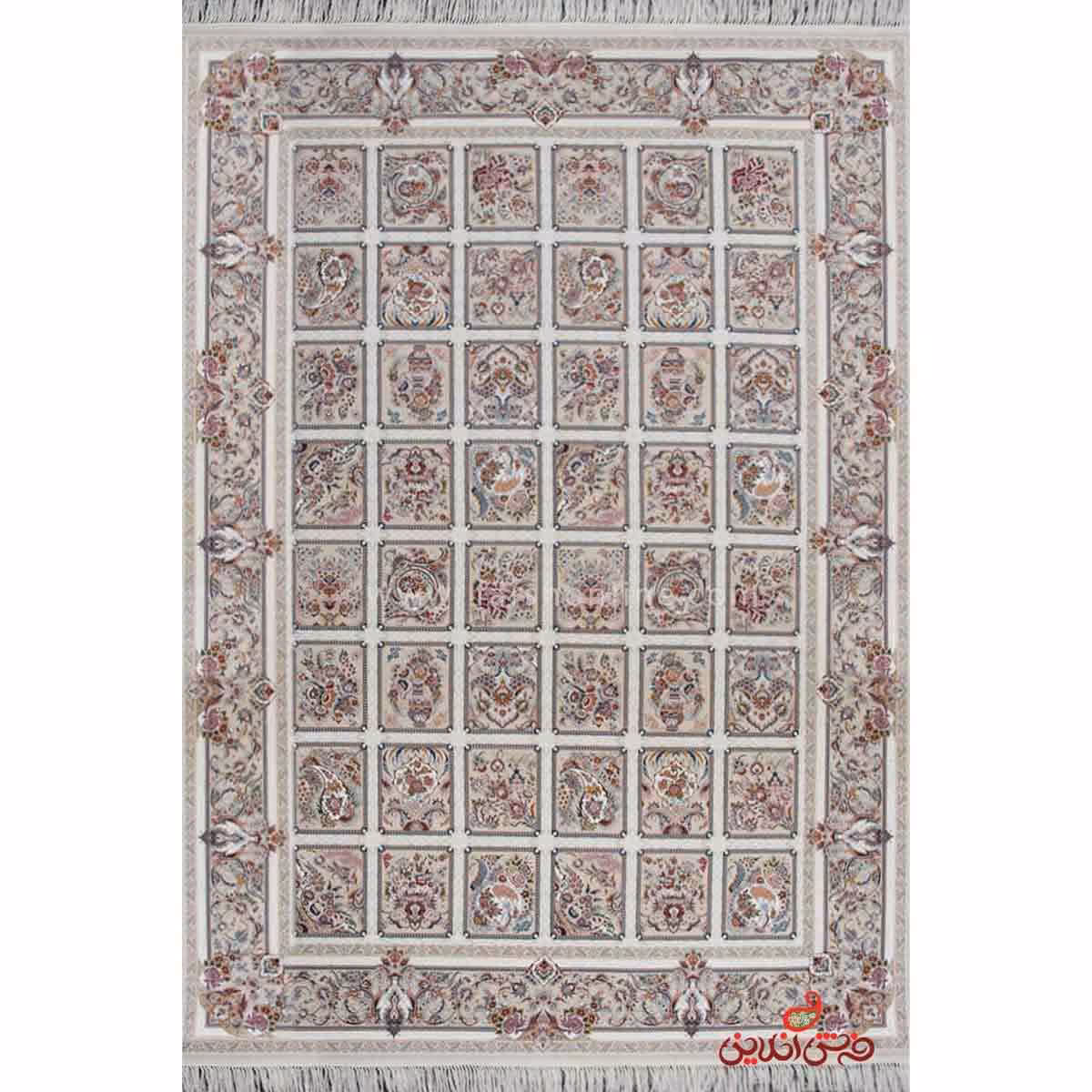 فرش ماشینی  گرد برلیان طرح مهرانه کرم