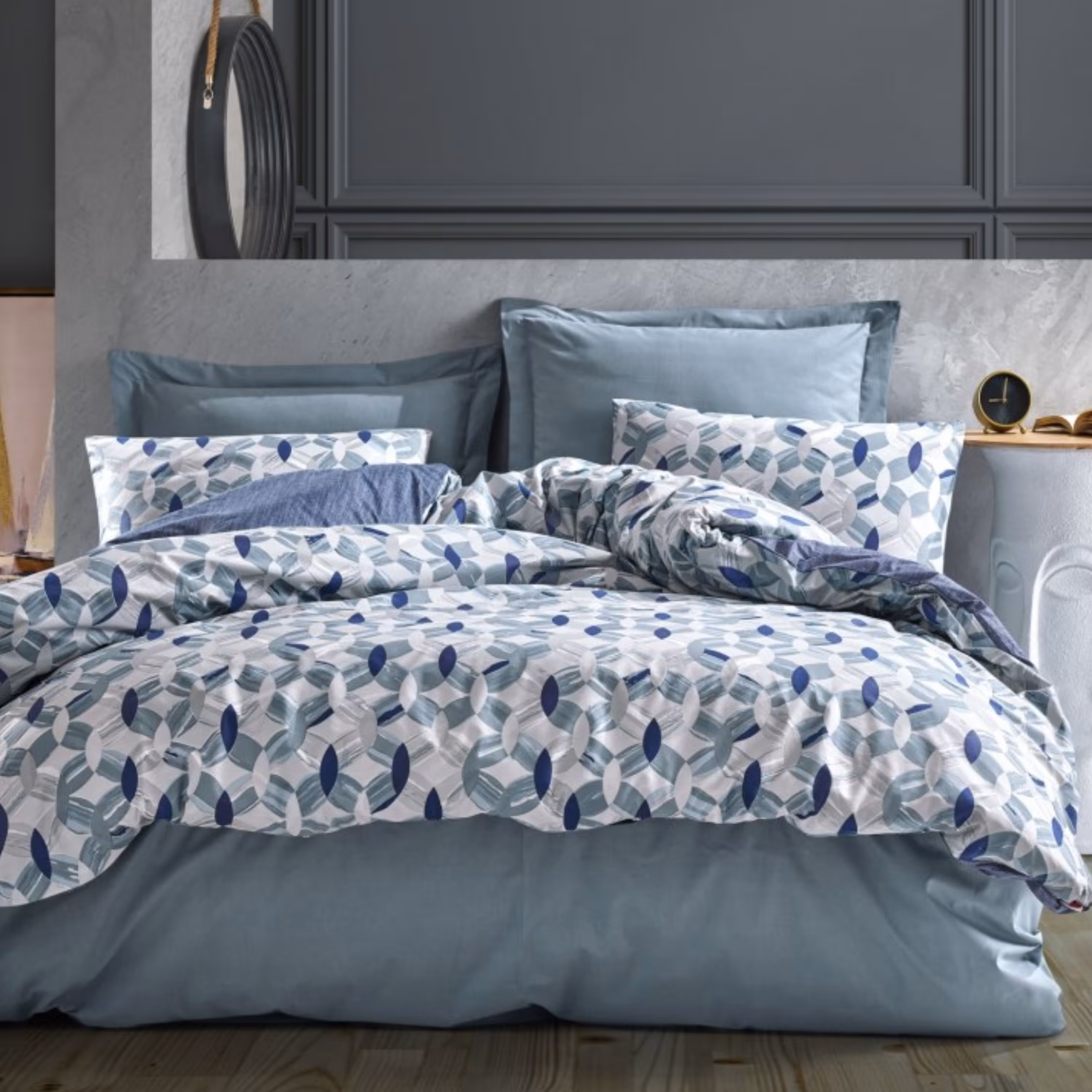 ست ملحفه کاتن باکس مدل Minimal Tory Mavi دو نفره 4 تکه