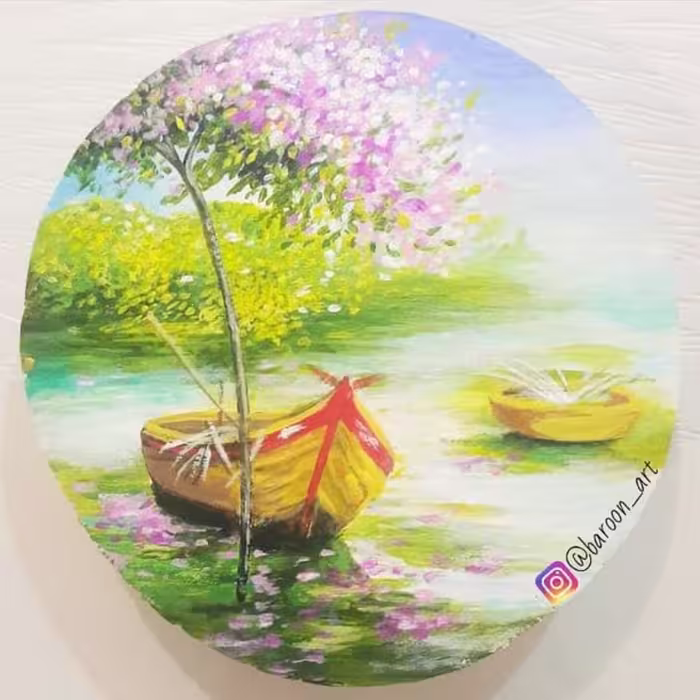 نقاشی دیوارکوب و رومیزی دریاچه روی چوب