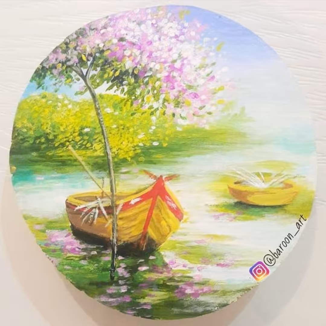 نقاشی دیوارکوب و رومیزی دریاچه روی چوب