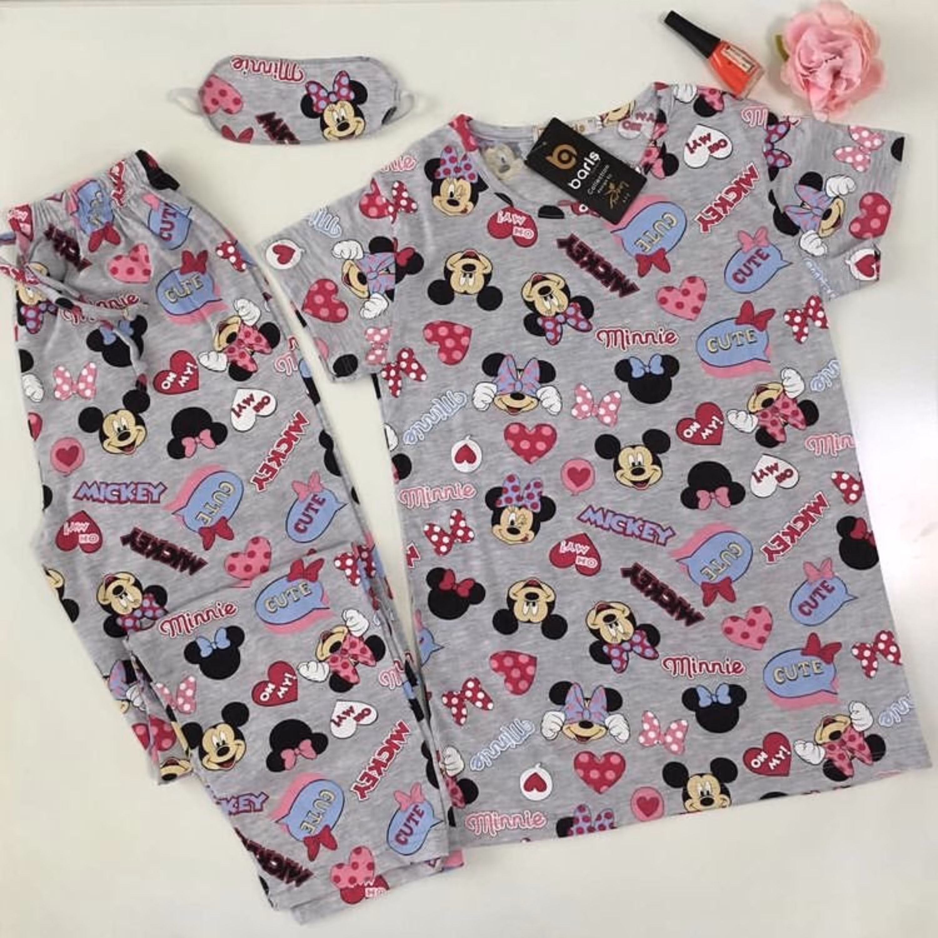 ست تیشرت شلوار به همراه چشم بند از برند ترک باریش وارداتی جنس نخ کیفیت تضمینی