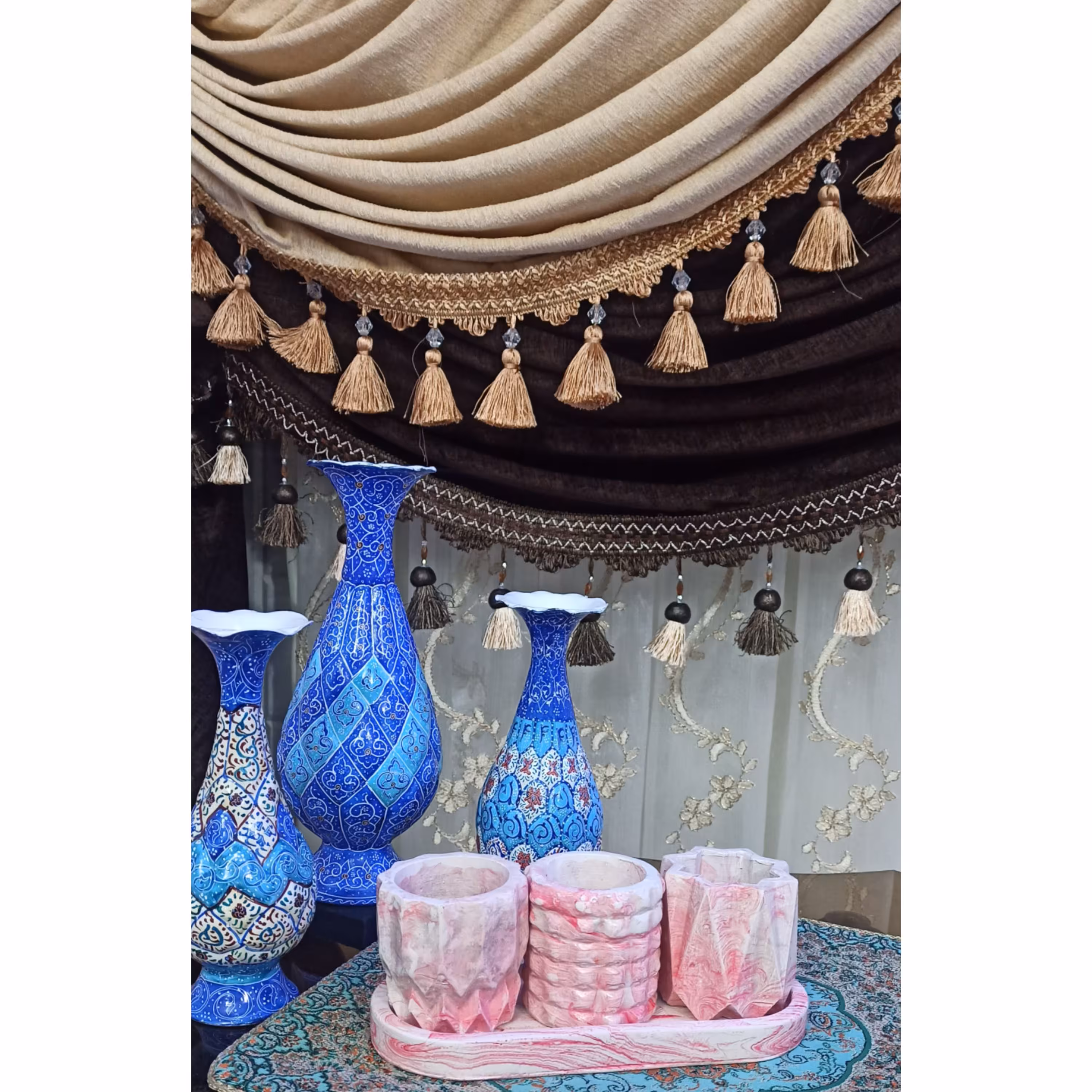 ست گلدان سنگ مصنوعی قرمز