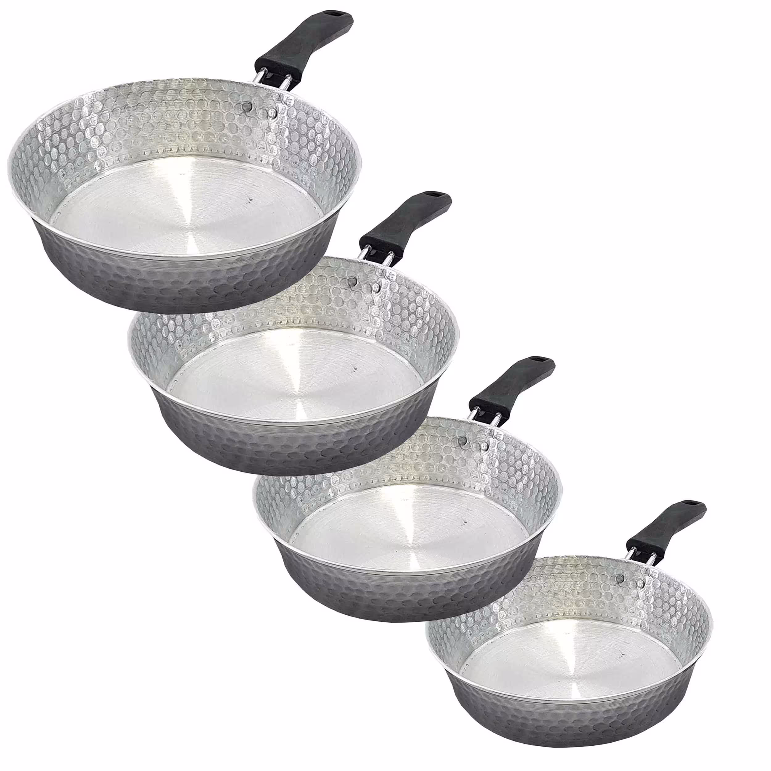 سرویس 4 پارچه تابه روحی چکشی سایز  18و22و24و26 تک دسته پلاستیکی