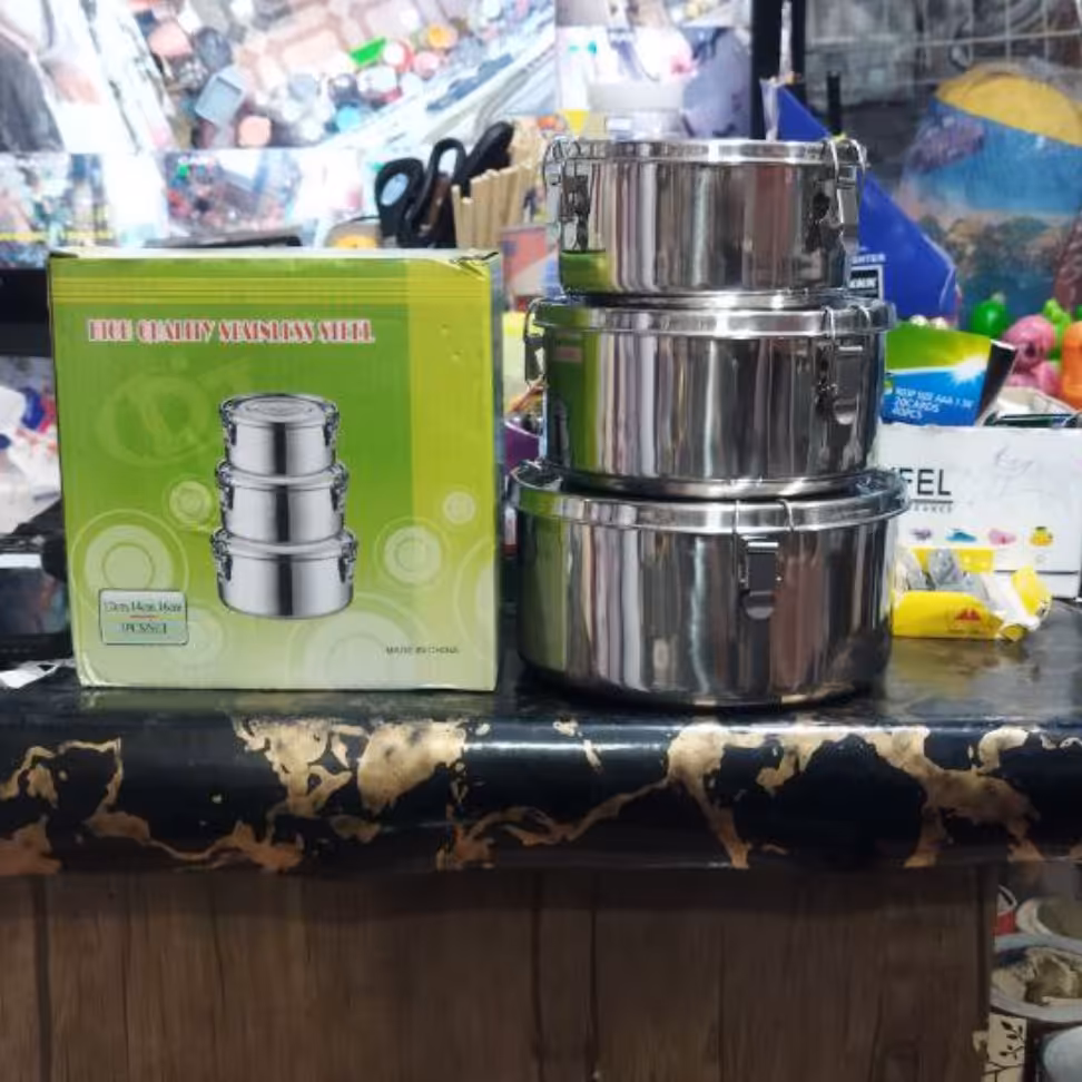 ظرف غذای 3 سایز استیل قفل دار 