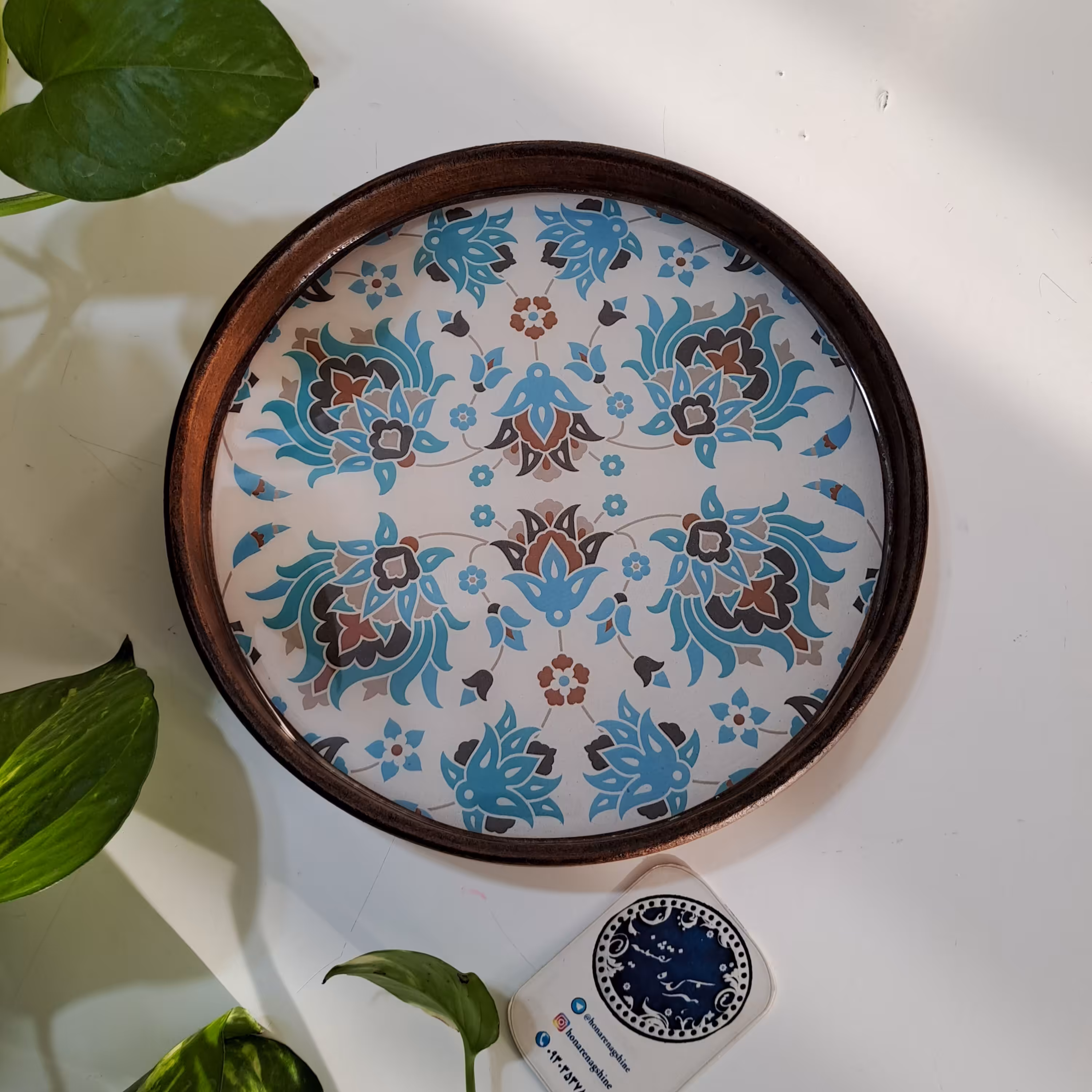 سینی چوبی رزینی گرد قطر 21 طرح 165