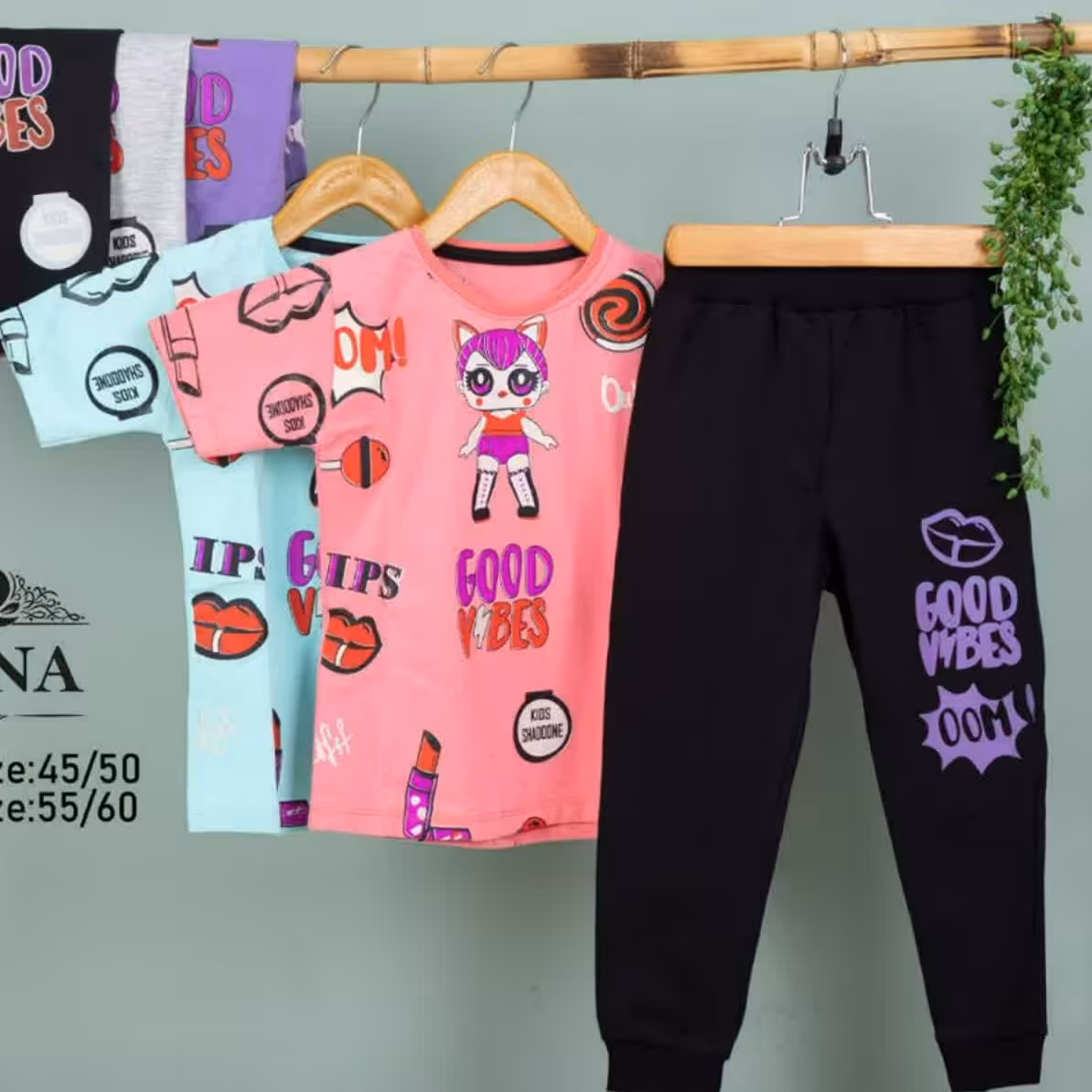 بلوز شلوار دخترانه طرحgoodجنس نخ عالی سایز مختلف 