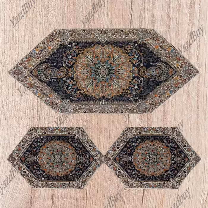 ست 3 تکه رومیزی ترمه افشاری رنگ سرمه ای با کیفیت عالی