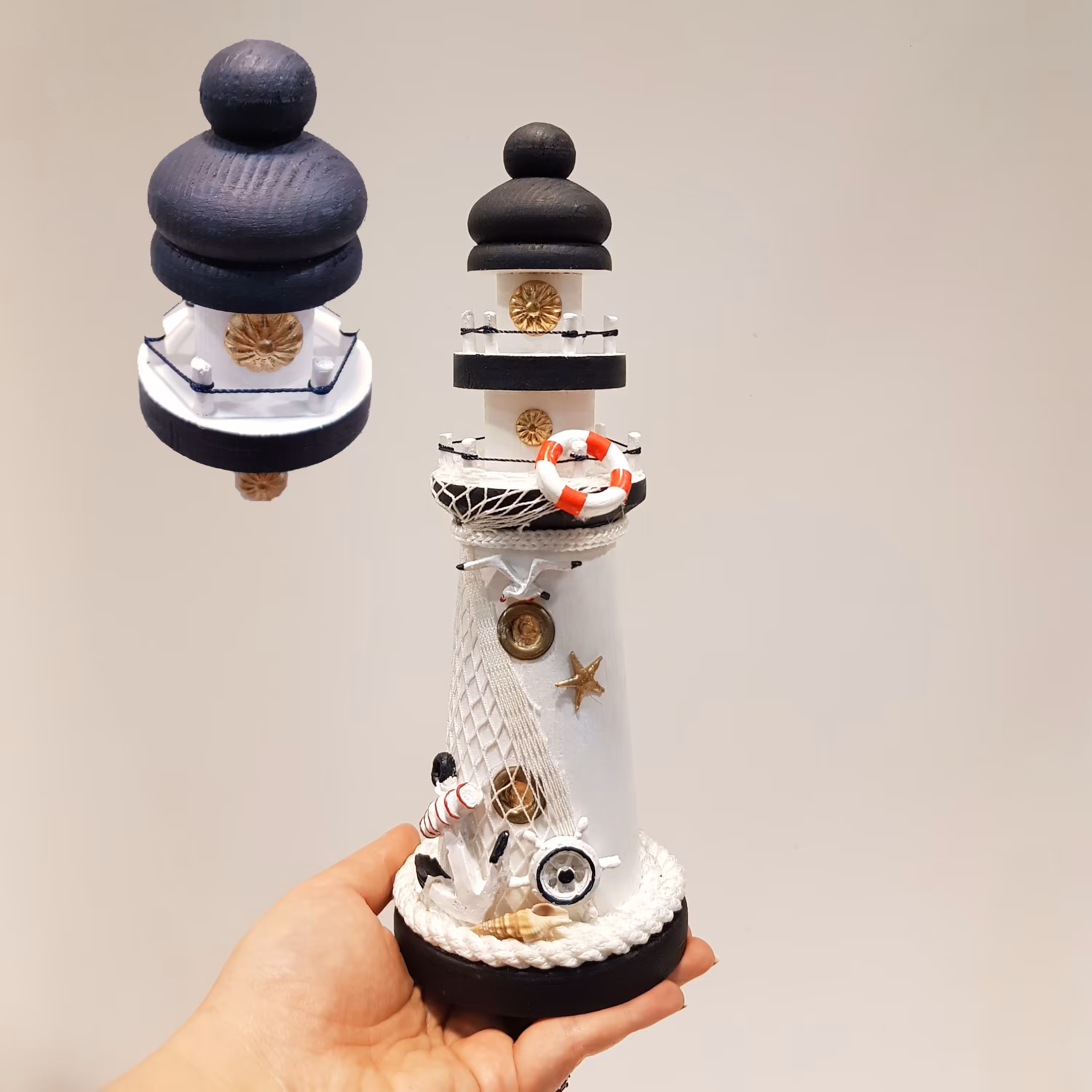 فانوس دریایی چوبی متوسط سورمه ای(خرید مستقیم از تولیدکننده)