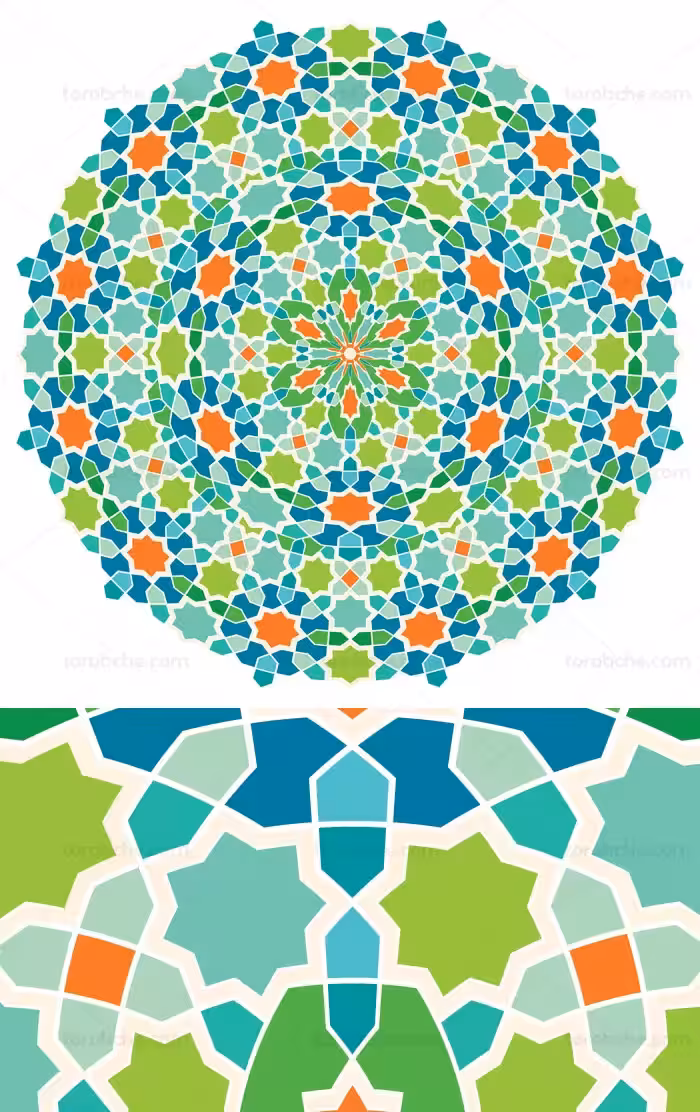 وکتور طرح نقوش کاشی های رنگارنگ اسلامی به شکل دورانی - گرافیک با طعم تربچه