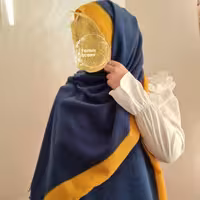 شال موهر پشمی حاشیه دار رنگ آبی زرد قواره2×75