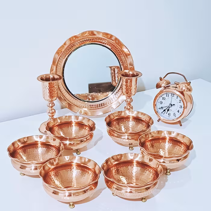  ست 10 پارچه هفت سین لوکس نانو شده و آینه و شمعدان و ساعت بزرگ    نانو شده 