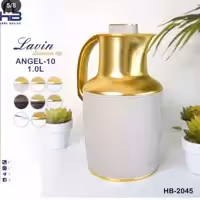 فلاسک شیشه قرمز سفارش امارت طرح چرم و استیل طلایی یک کار بنظر  خاص و تک