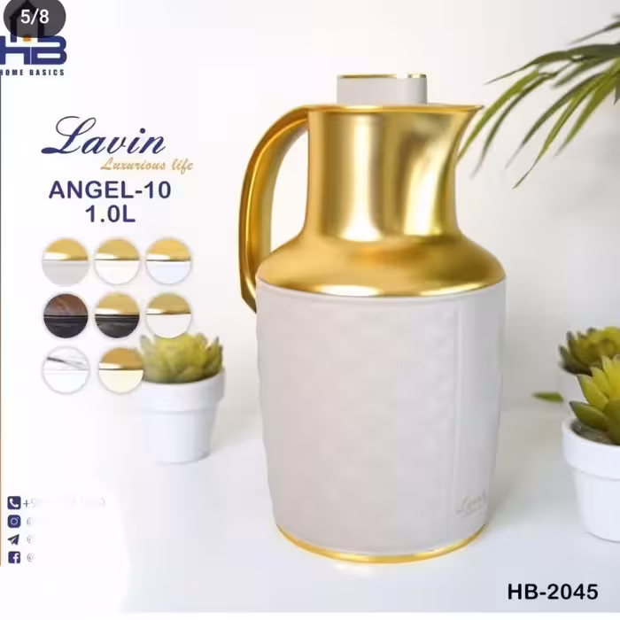 فلاسک شیشه قرمز سفارش امارت طرح چرم و استیل طلایی یک کار بنظر  خاص و تک