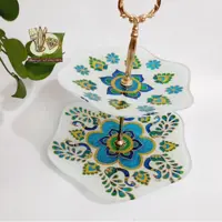 شیرینی خوری دو طبقه نقاشی شده با ویترای طرح طاووس 