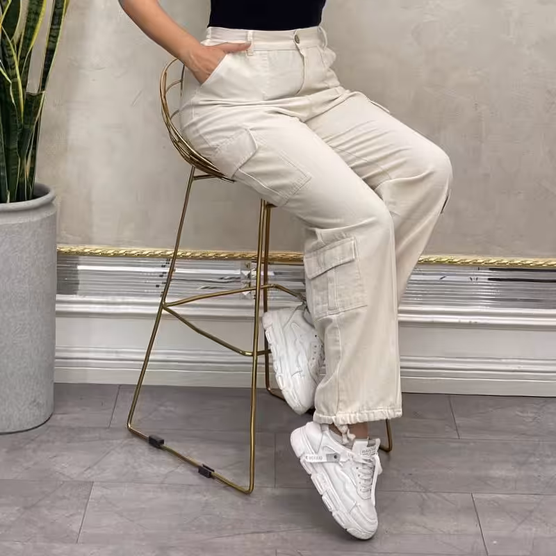 شلوار کارگو دمپا گت دار جنس لنین نچرال فری سایز تا 48 قد حدود 100