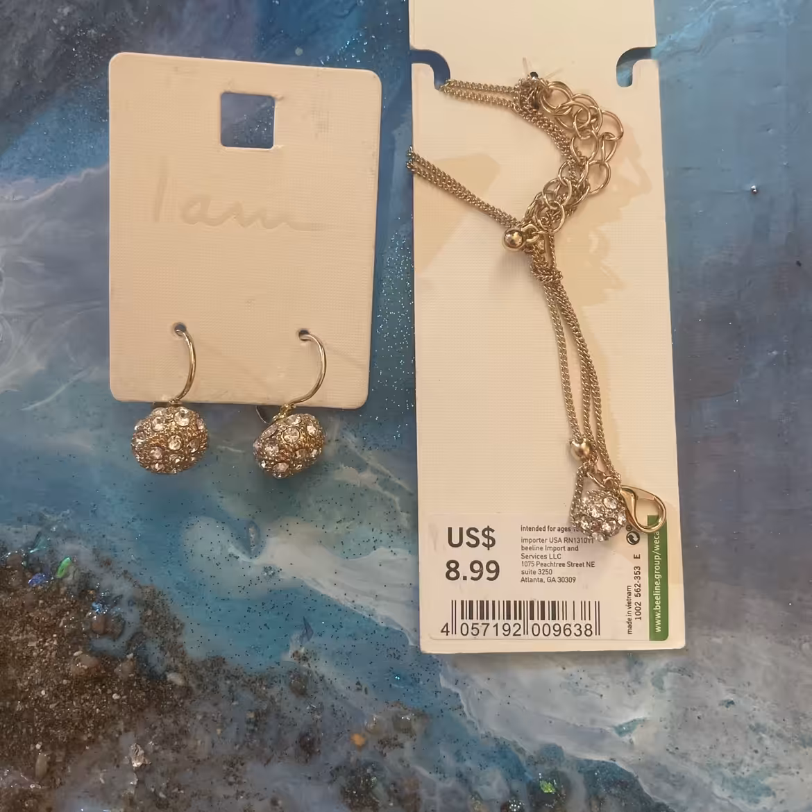 نیم ست گوی طلایی با نگین های براق