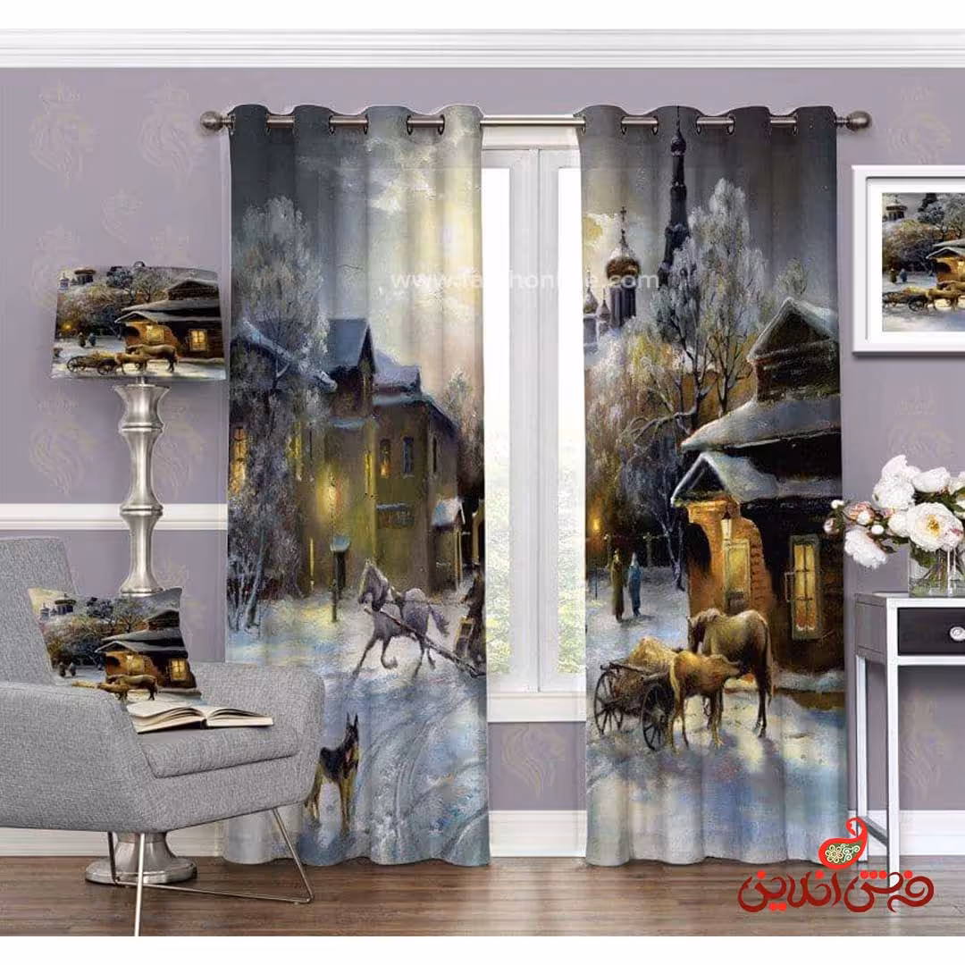 پرده طرح منظره برفی کد 3480