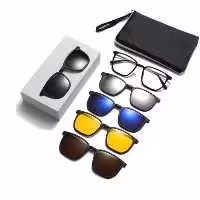 عینک طبی کائچو با 5 کاور آفتابی دسته فلزی