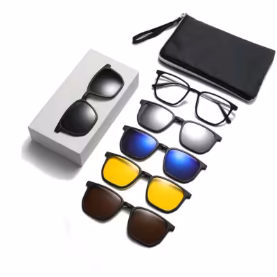 عینک طبی کائچو با 5 کاور آفتابی دسته فلزی