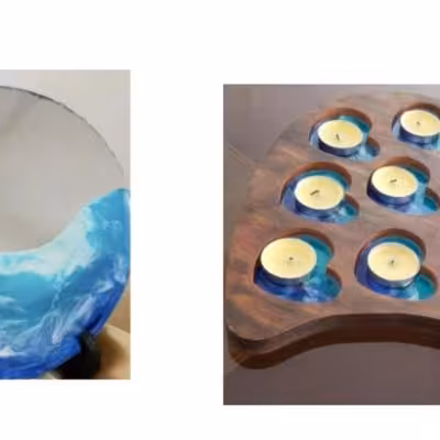 جاوارمری و آینه رزینی دستساز طرح دریا