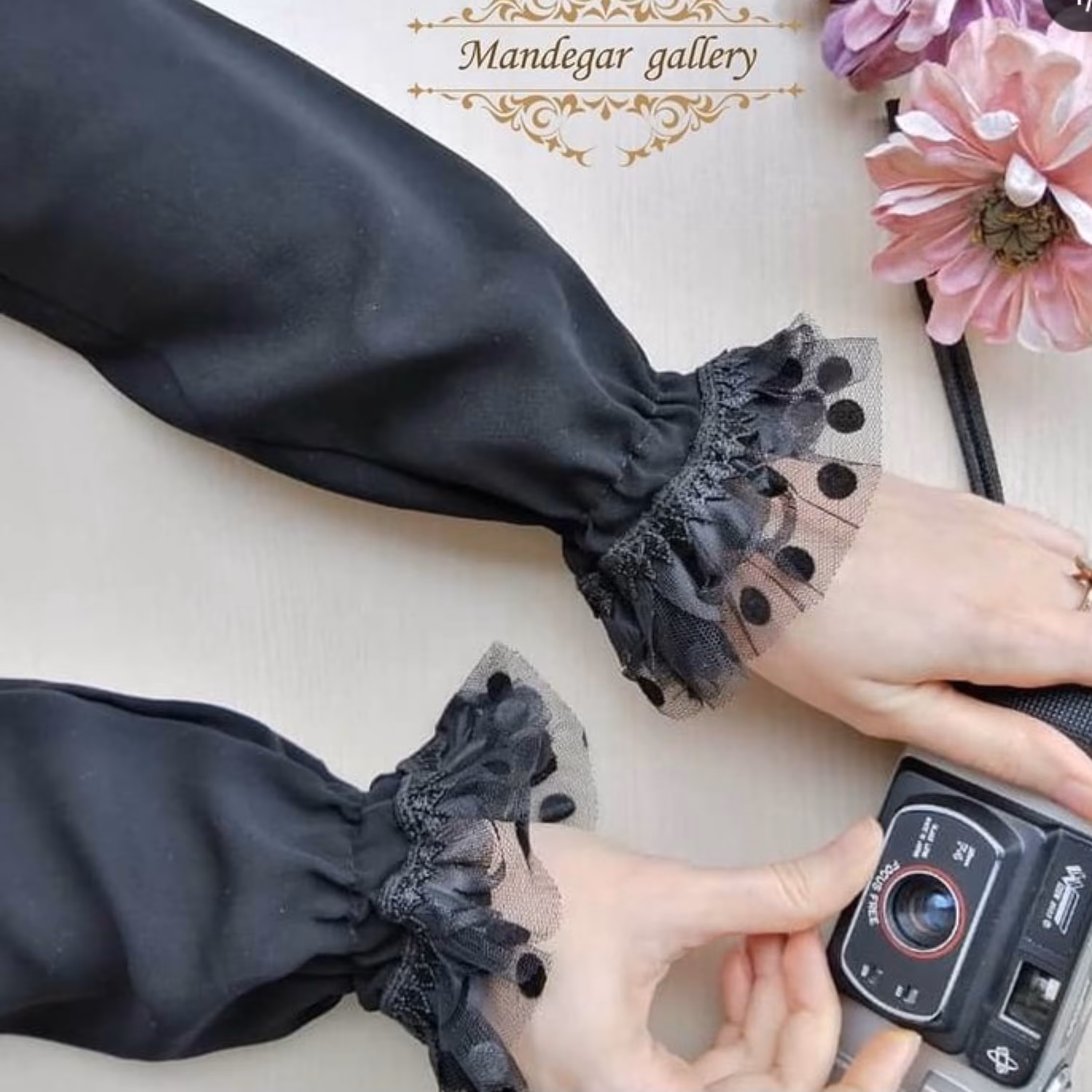 ساق دست  آستینک   (ساق) جنس کرپ حریر   مشکی دارای سایز بندی