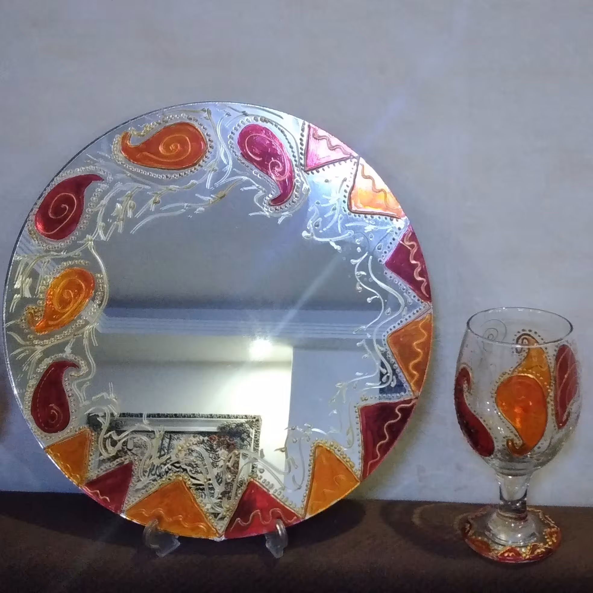 سفره هفت سین  دکوری  هفت عدد آیینه ویترای کار شده کار دست