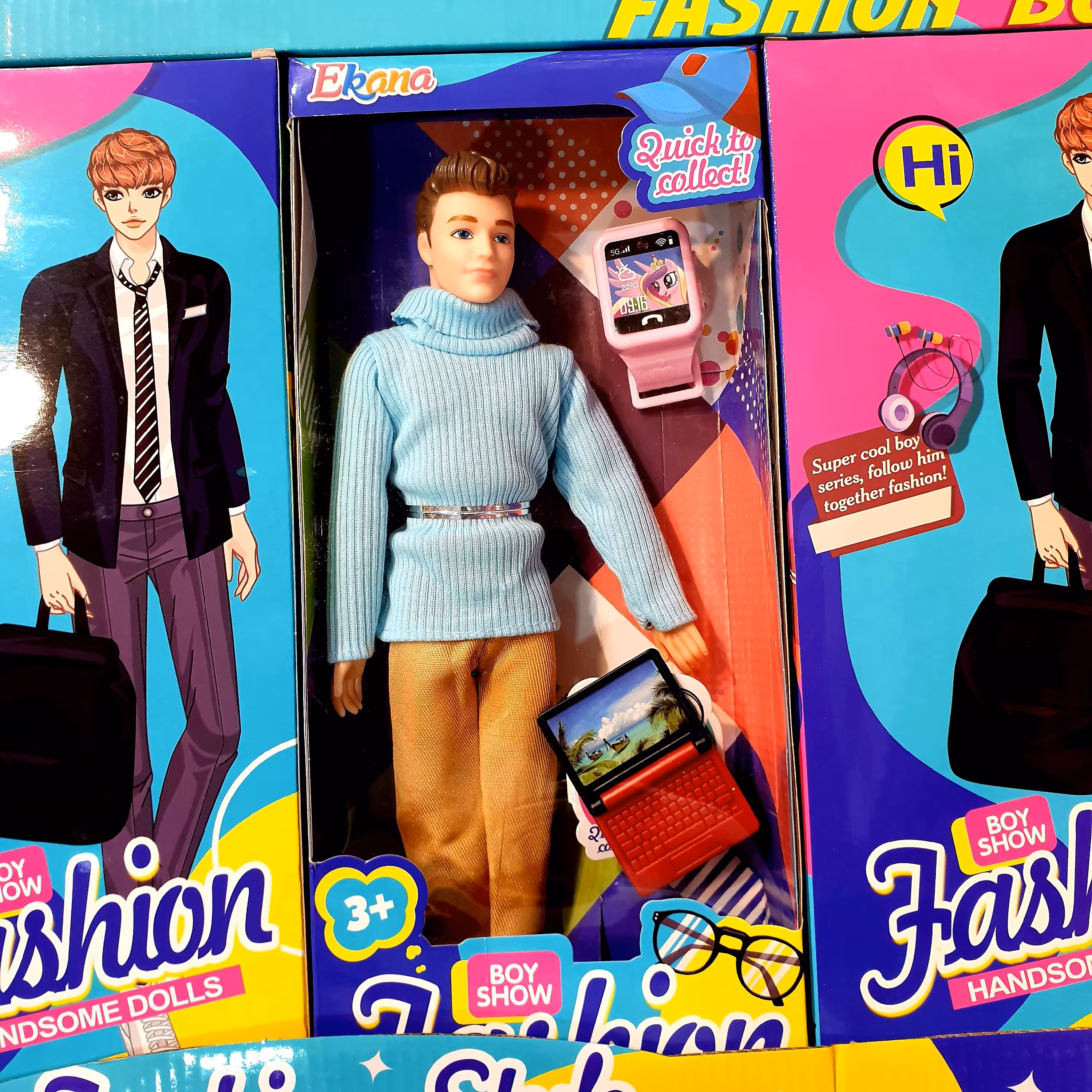 باربی مرد تمام مفصل با لپ تاپ و ساعت هوشمند جنس لباس عالی آبی 30 سانت ارسال رایگان