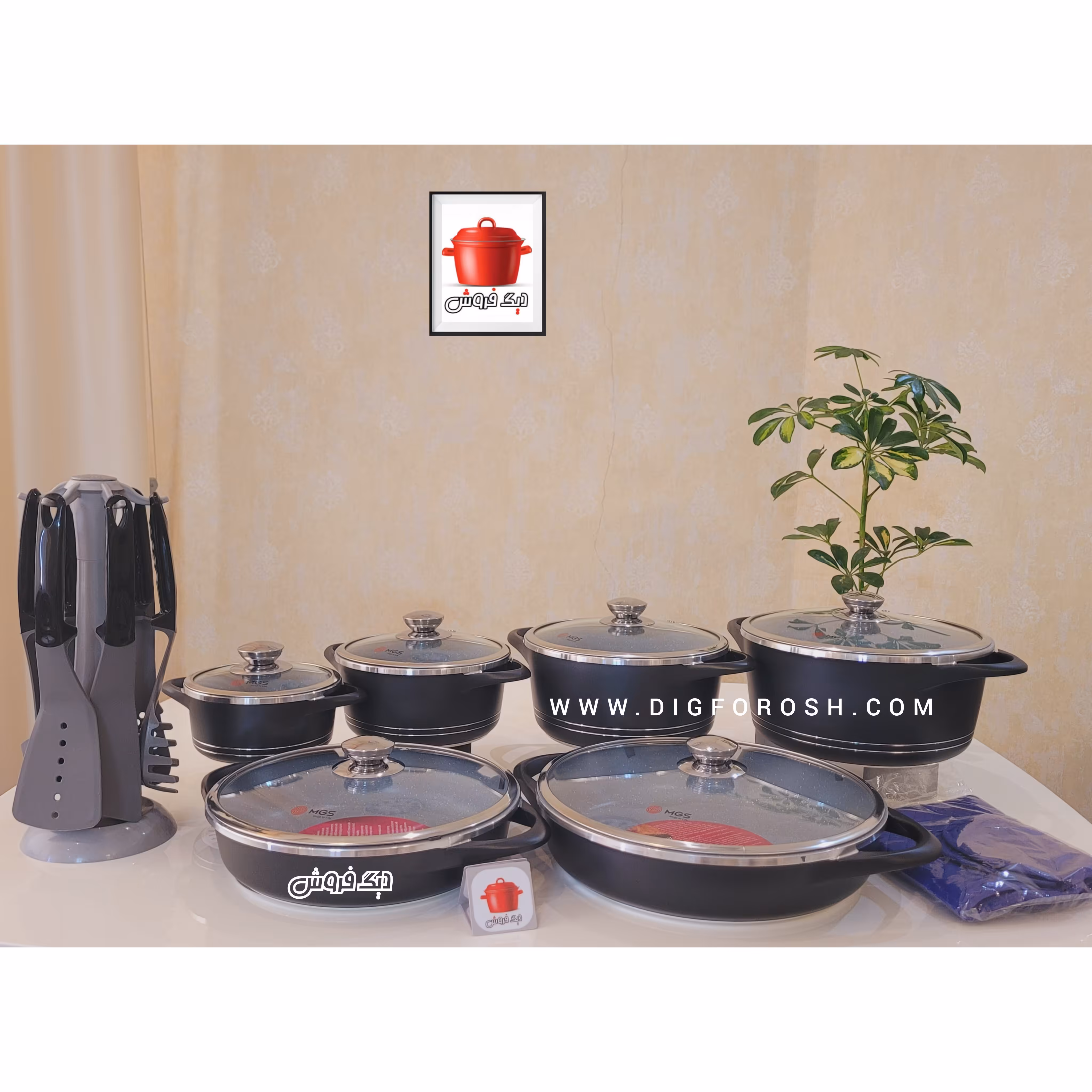 سرویس قابلمه ام جی اس 22پارچه چدن گرانیت مدل ایتالیا رنگ مشکی باضمانت و آماده ارسال