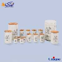 سرویس آشپزخانه 15 پارچه فانتزی سه گل درب بامبو مدل یونیک UN-8011