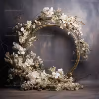 بک دراپ عکاسی عروس و داماد با حلقه گلهای سفید | گرافیک با طعم تربچه