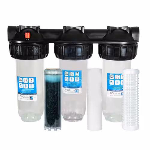 پیش تصفیه آب سه مرحله ای سوفیلتر با فیلتر توری الیاف کربن 10 اینچ