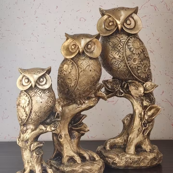 مجسمه جغد سه تیکه درختی 