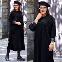 مانتو پیراهنی مخمل کبریتی آستین و سرشانه‌چرم مهلا