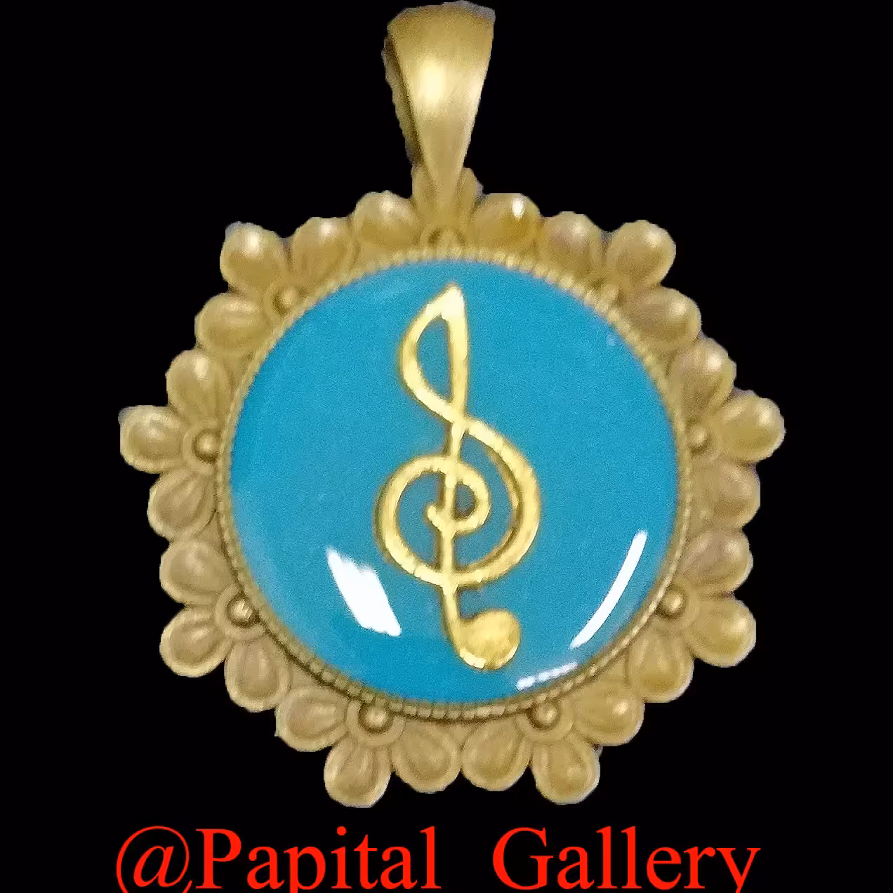 پلاک گردنبند برنزی - رزینی آبی فیروزه ای 