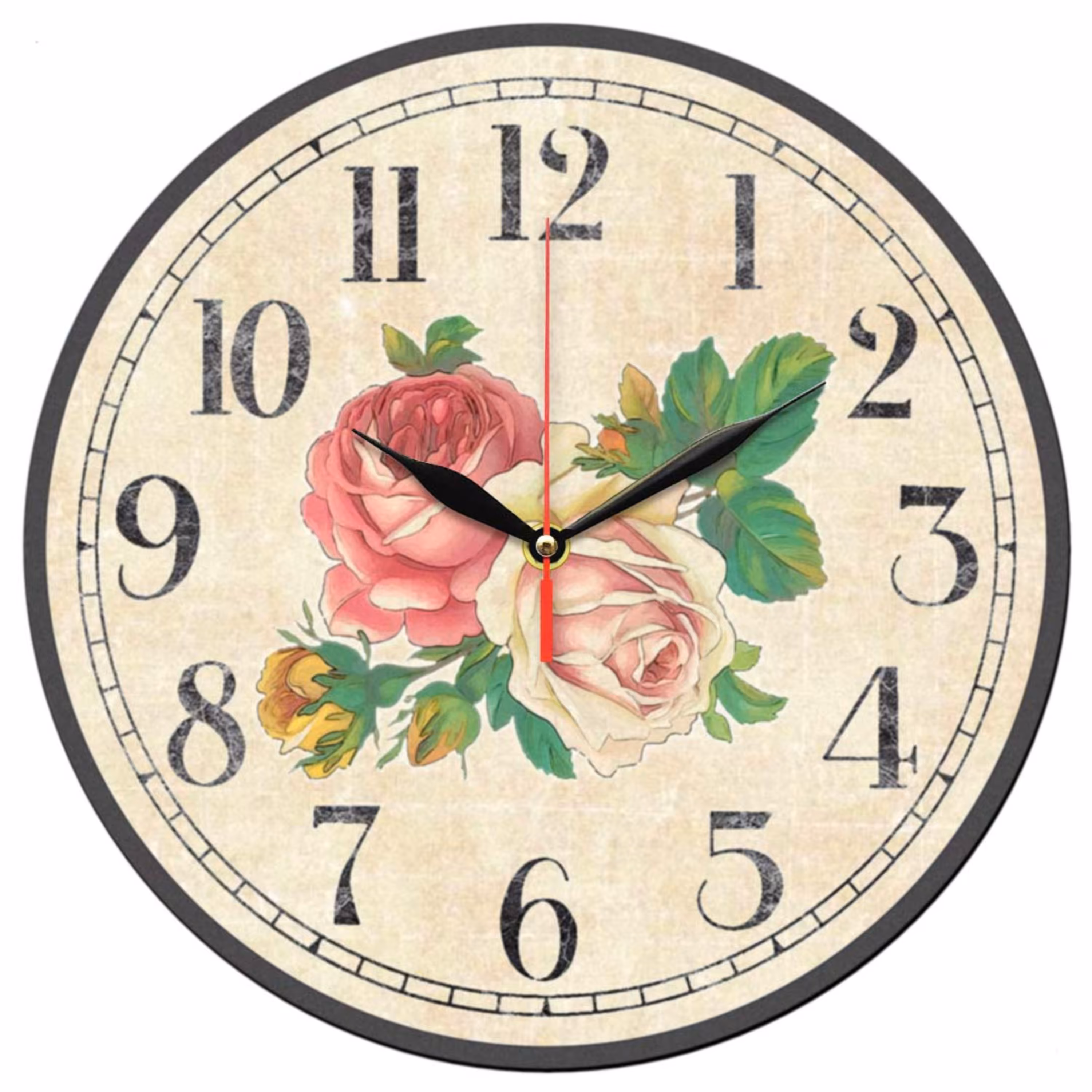 ساعت دیواری گرد مدل 1127 طرح گل رز زرد و قرمز سایز 30