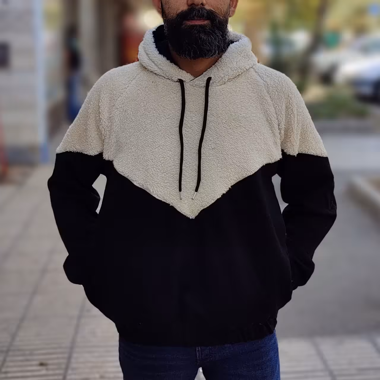 هودی دورس سه نخ کلفت طرح تدی،رنگ کرم