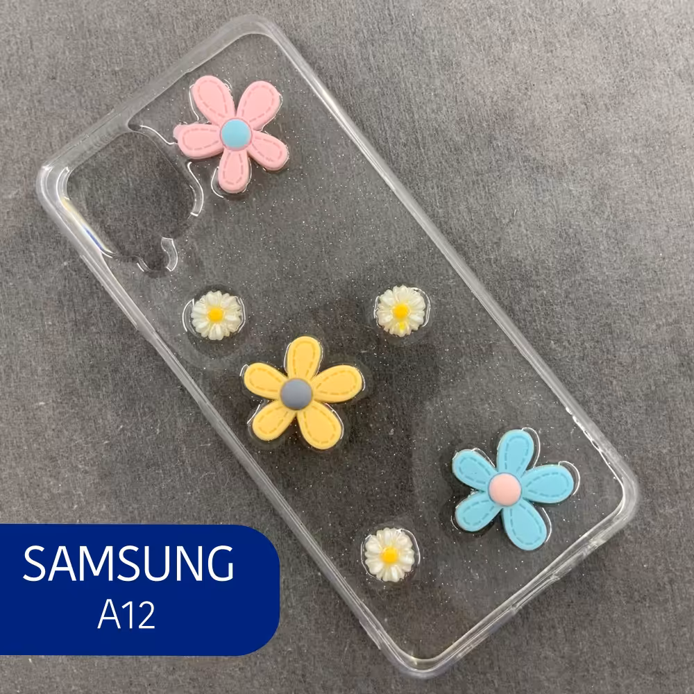 قاب گوشی سامسونگA12 بابونه برجسته پشت بی رنگ 