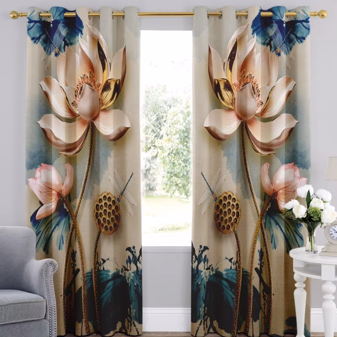 یک عدد پنل پرده اماده طرح گل پ  z798