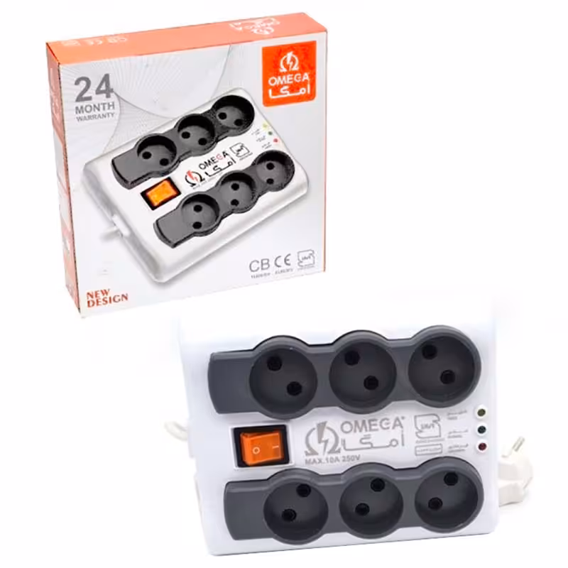 محافظ برق 6 خانه کلید دار 3 متری امگا Omega P6000