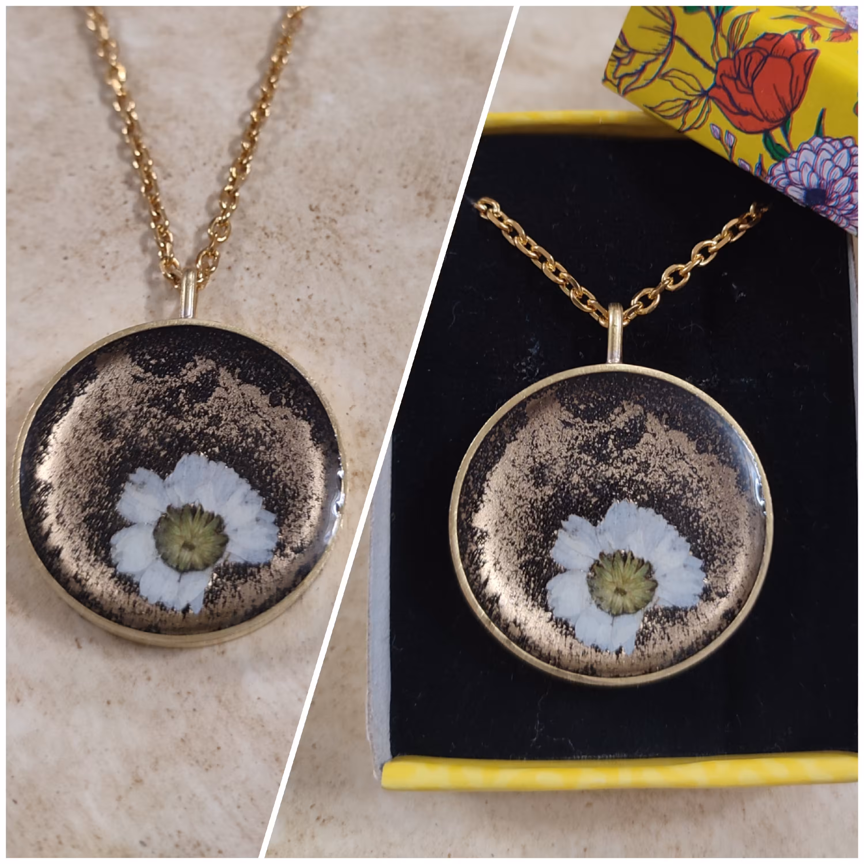 گردنبد طرح گل رزینی زمینه مشکی 