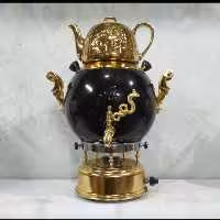 سماورگازی مشکی طلایی ضخییییم سماور گازی برنجی ضخیم سه کاره 7لیتر 