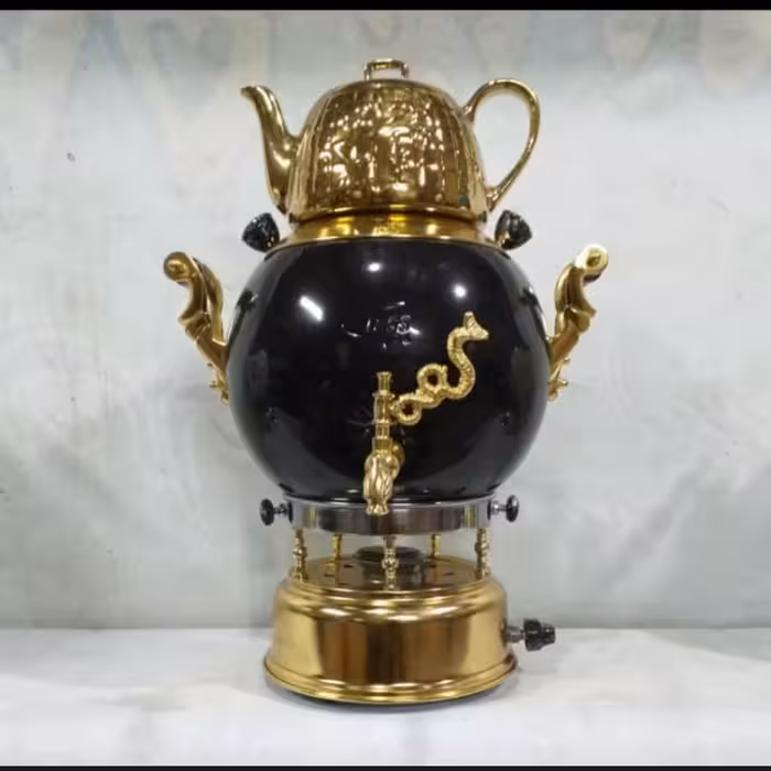 سماورگازی مشکی طلایی ضخییییم سماور گازی برنجی ضخیم سه کاره 7لیتر 