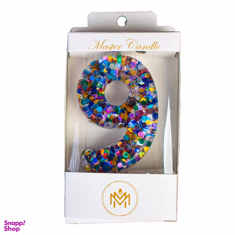 شمع تولد مدل لاکچری پولک دار طرح عدد 9