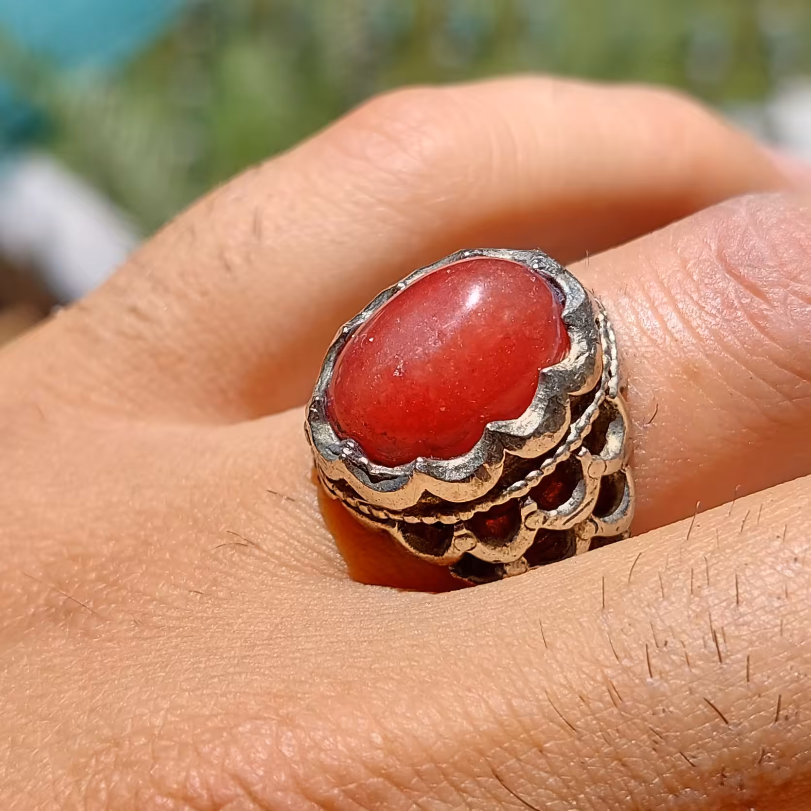 انگشتر جزع قرمز رکاب پولک ماهی