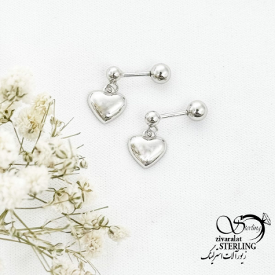 پیرسینگ نقره گوش آویز قلب آینه ای کد 16876
