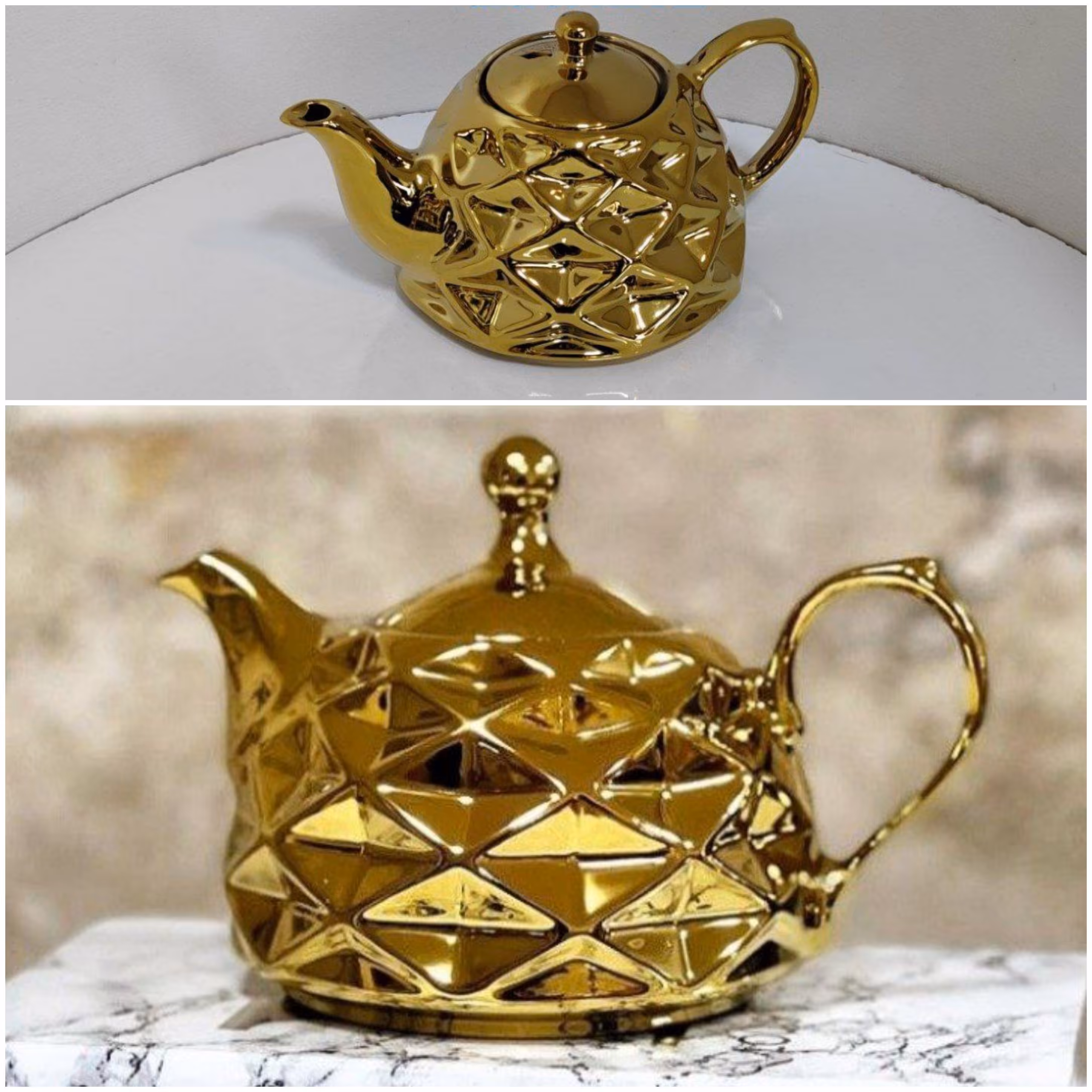 قوری چایی ودمنوش شیک و زیباااا چینی با ابکاری و سختکاری شده طلایی رنگ ثابت و فوق العاده مقاوم