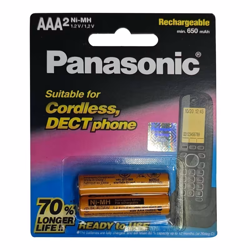 باتری نیم قلمی قابل شارژ پاناسونیک مدل BK-4LDAW مجموعه 2 عددی