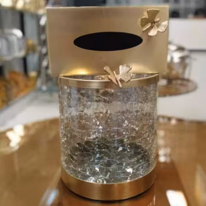 سطل آشغال و جای دستمال کاغذی نیکل استوانه برنجی