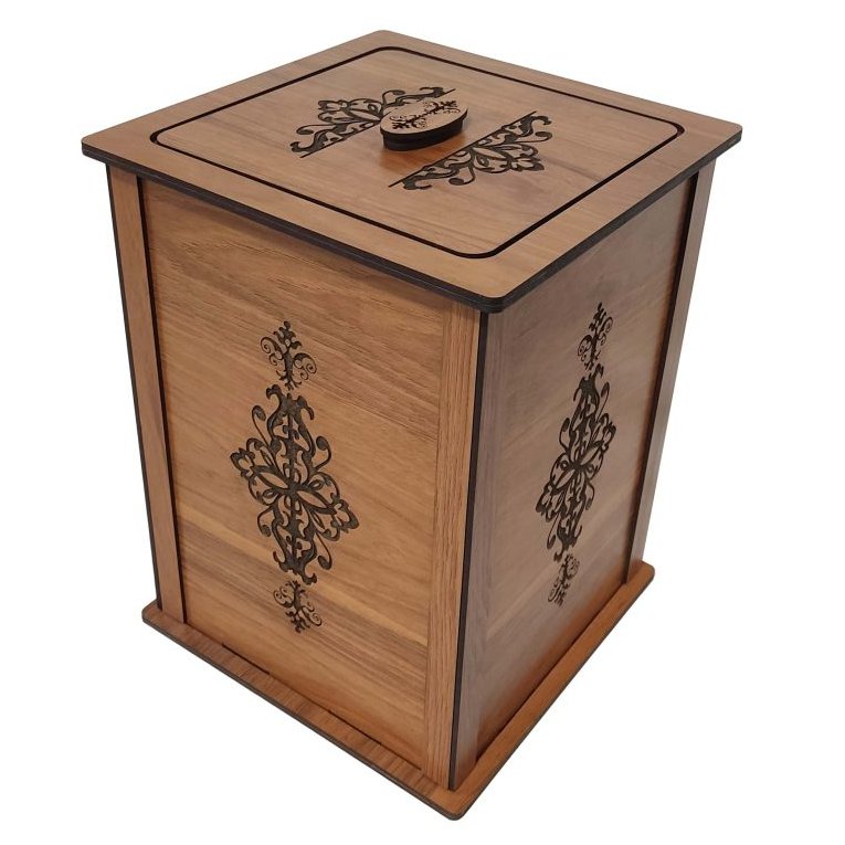 سطل زباله چوبی طرح اسلیمی درب دار